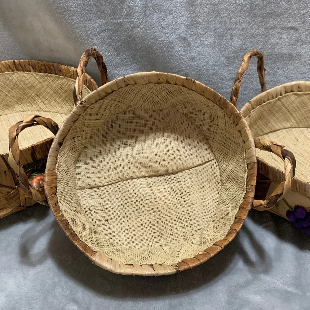 Woven Baskets Set of 3 Fruit Veggie Decor‎ Raffia Farmhouse Countrycore Vintage